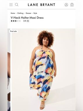 NWT Lane Bryant Multicolor V-Neck Halter Maxi Dress